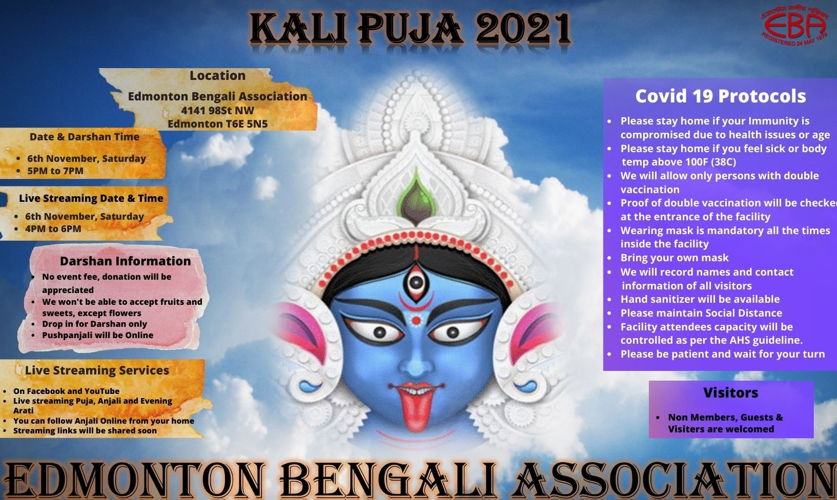 Kali Puja announcement, Annual membership and a Thank you for Durga Puja